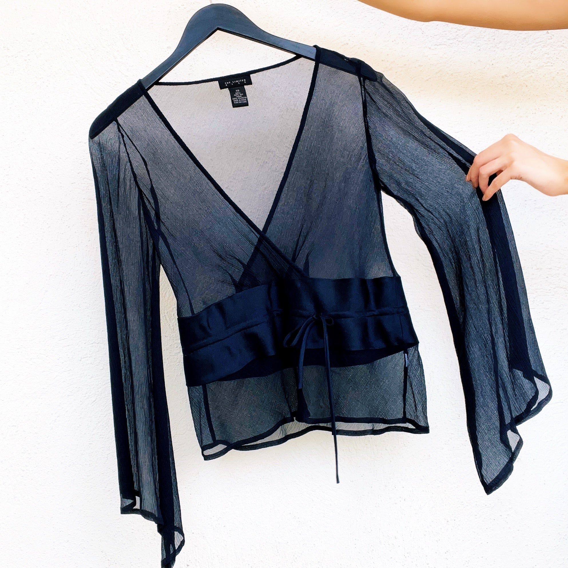 Sheer Navy Silk Top (XS/S)