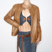 Y2K Brown Leather Moto Jacket (L)