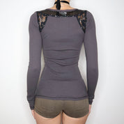 Y2K Gray Long Sleeve Henley Tee (XS)