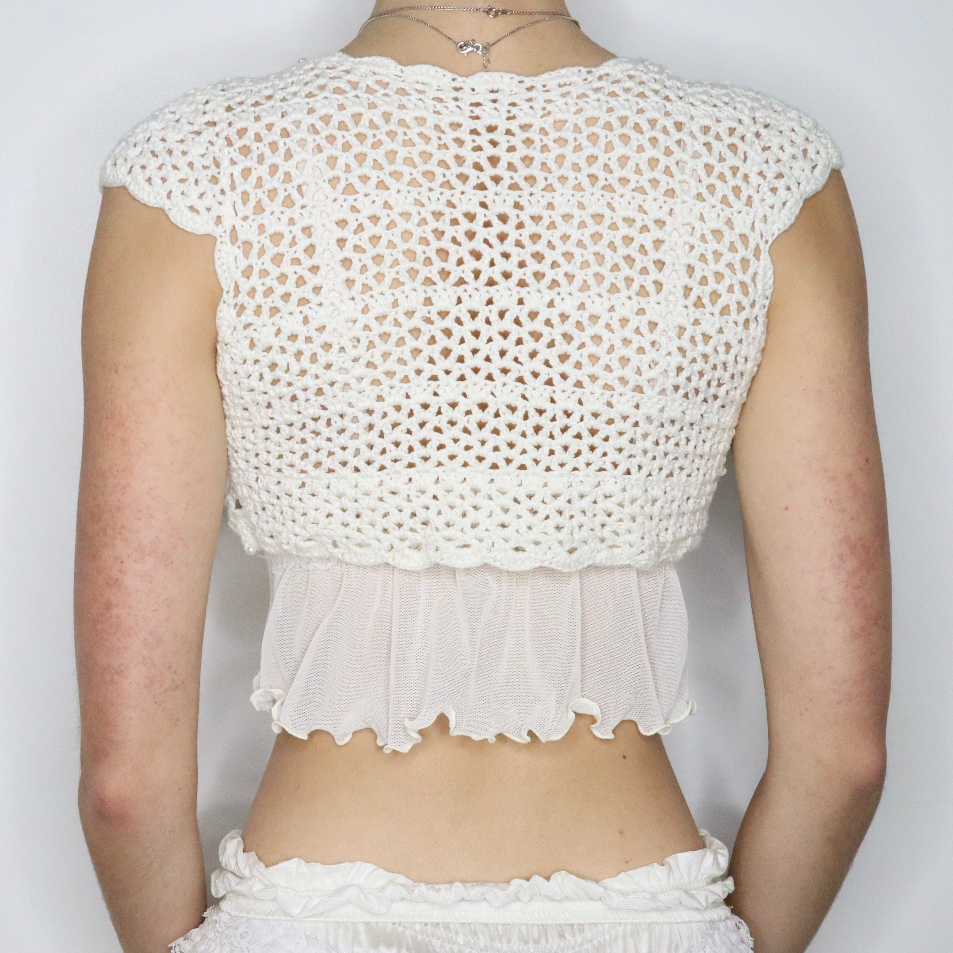 90s White Crochet Flower Bolero (XS)