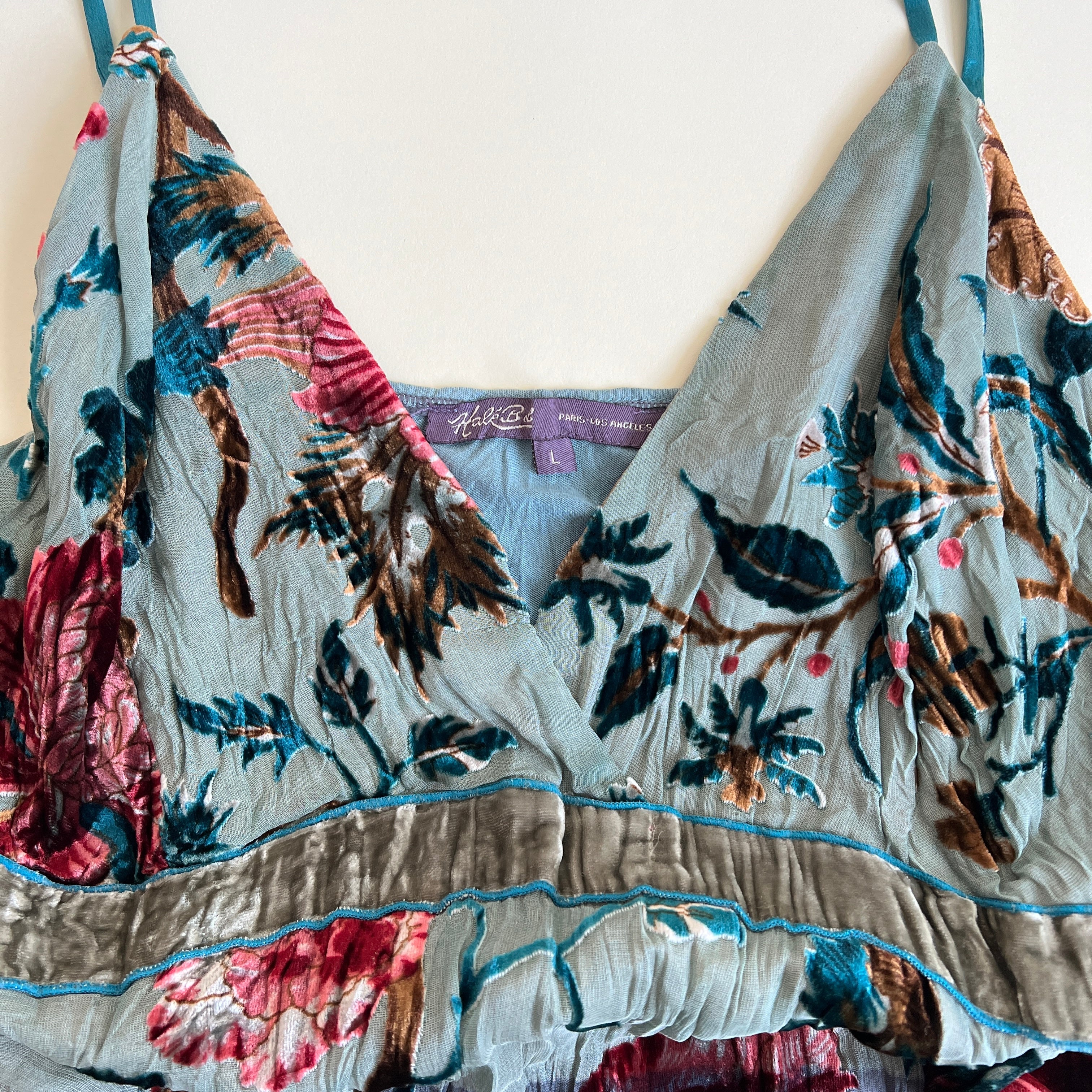 Sea foam velvet beaded cami (L)
