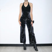 90s Black Velvet Jumpsuit (S)