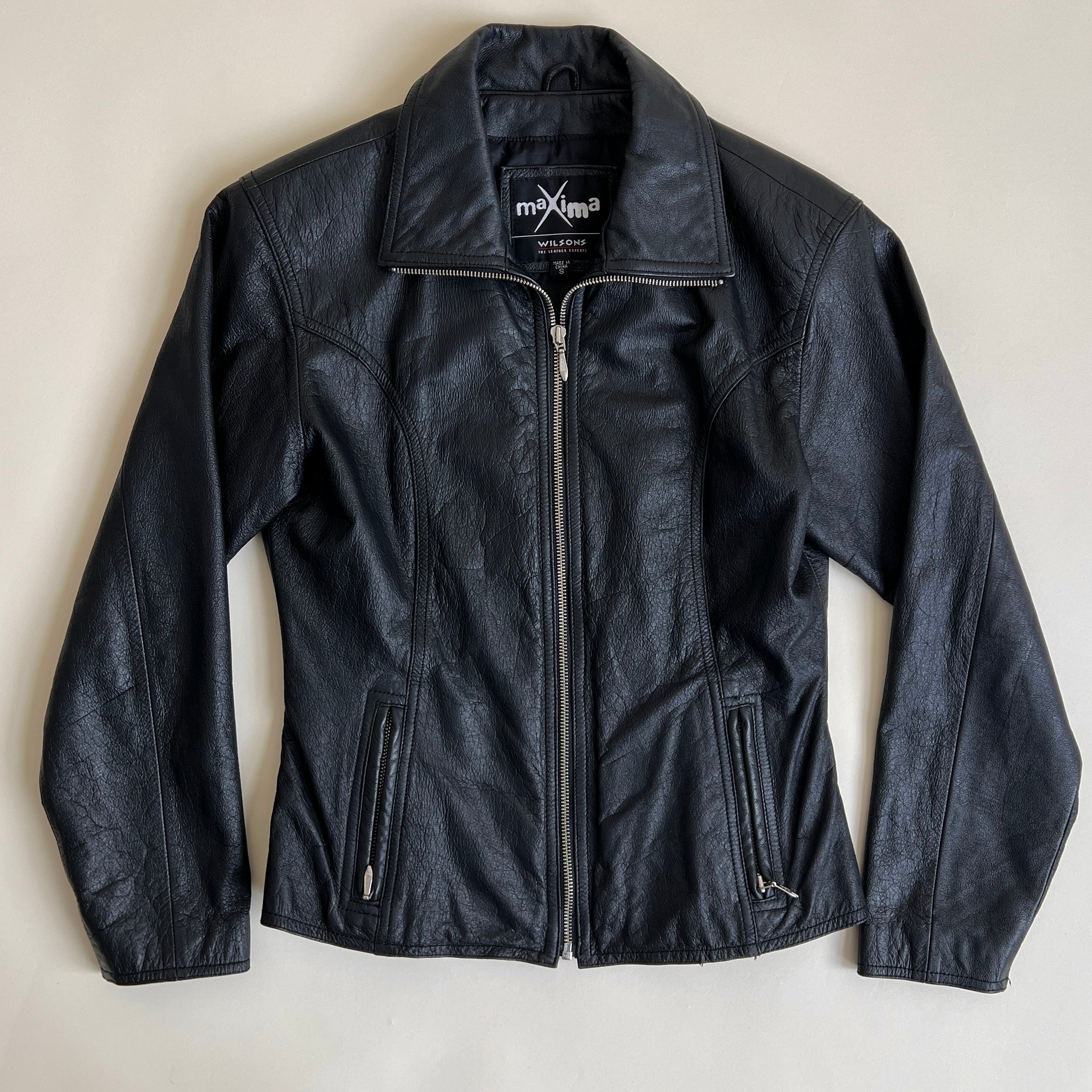00s black slim leather moto jacket (S)