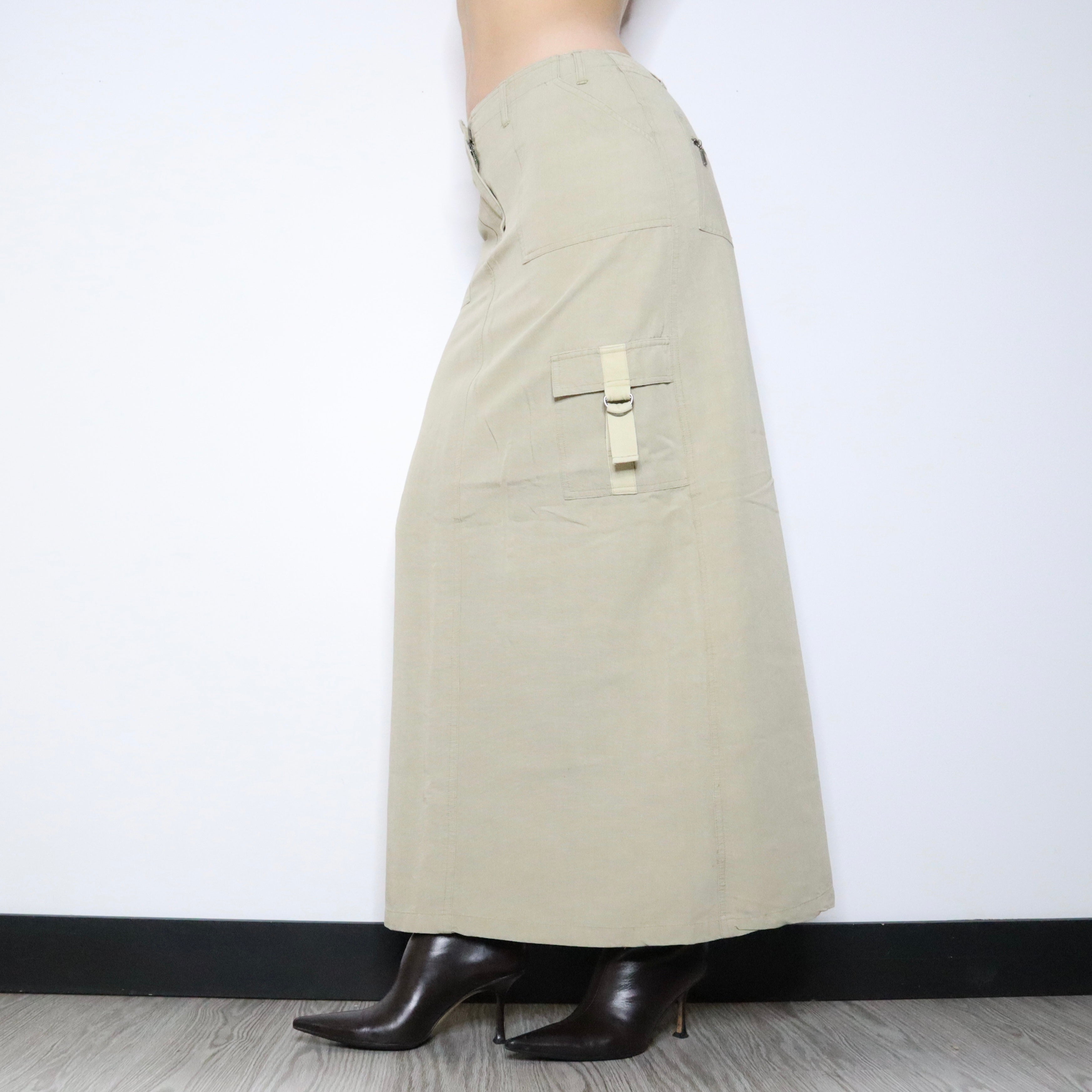 90s Light Khaki Cargo Maxi Skirt (S/M)