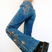 Floral Rhinestone Flare Jeans