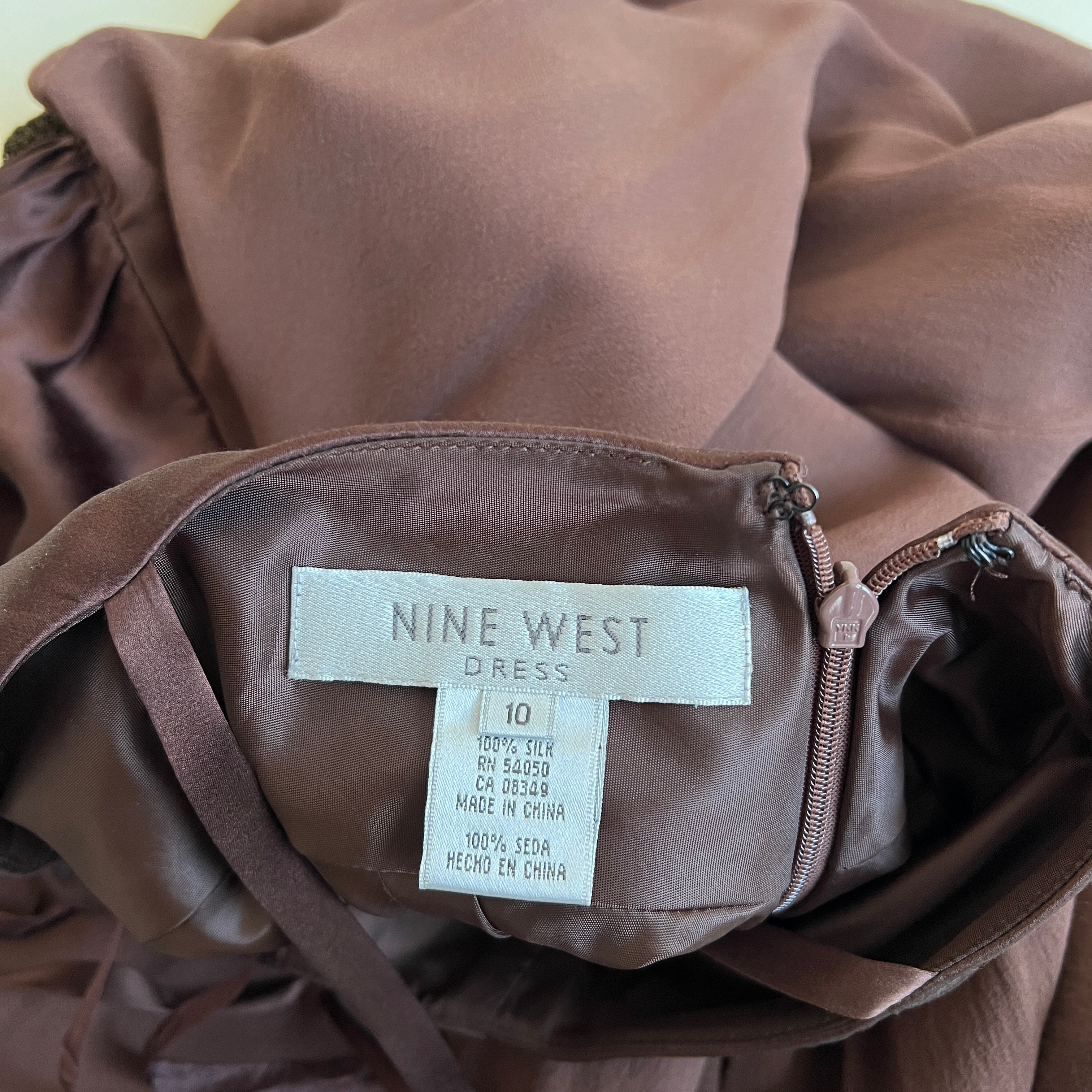 00s brown silk babydoll dress (L)