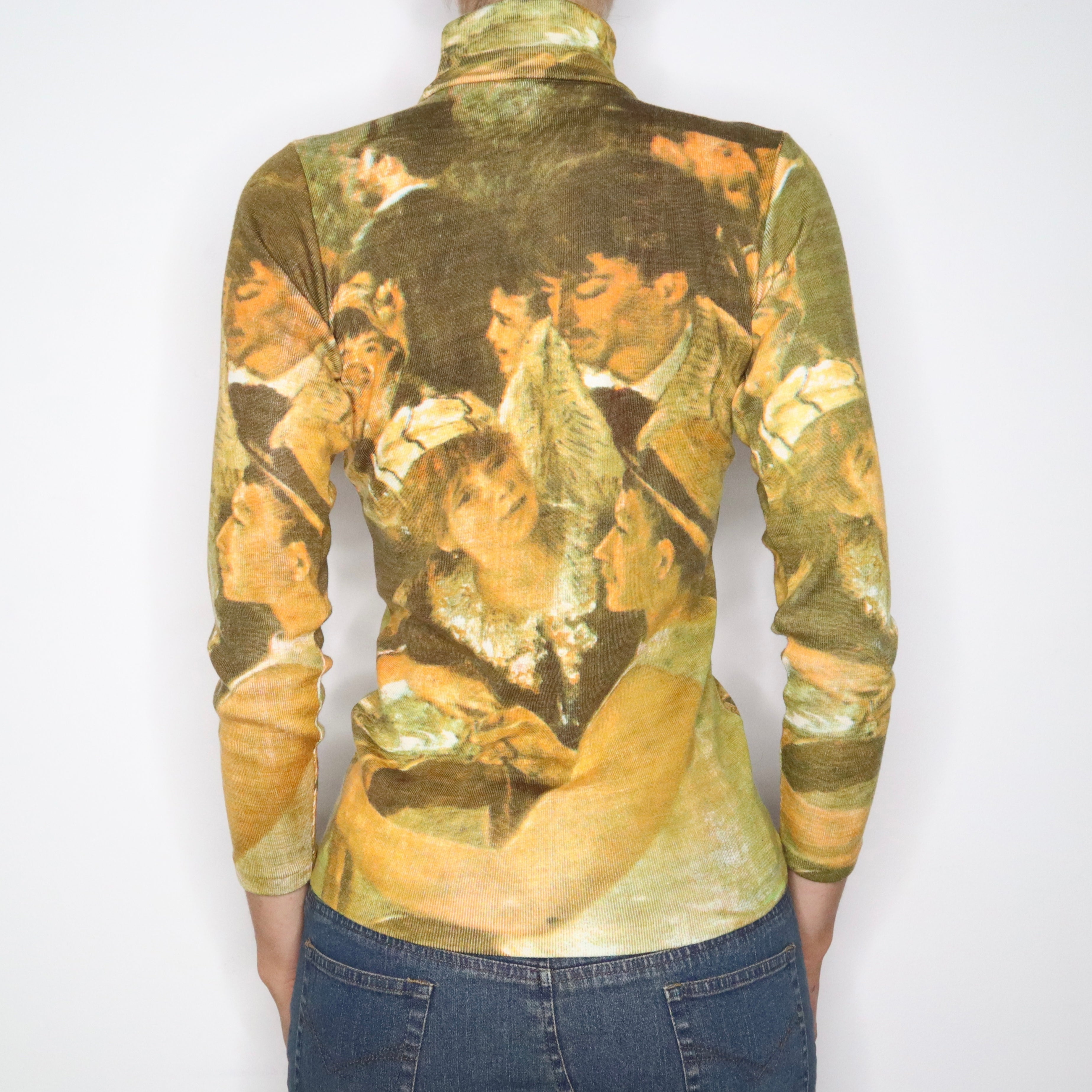 70s Art Print Turtleneck Sweater (XS)
