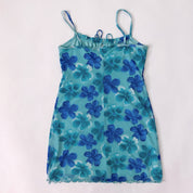 Y2K Blue Floral Mesh Mini Dress