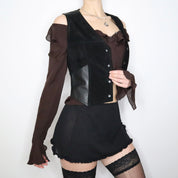 90s Black Leather and Suede Western Vest (S/M)