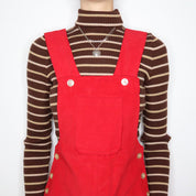 70s Red Corduroy Overall Dress (M)