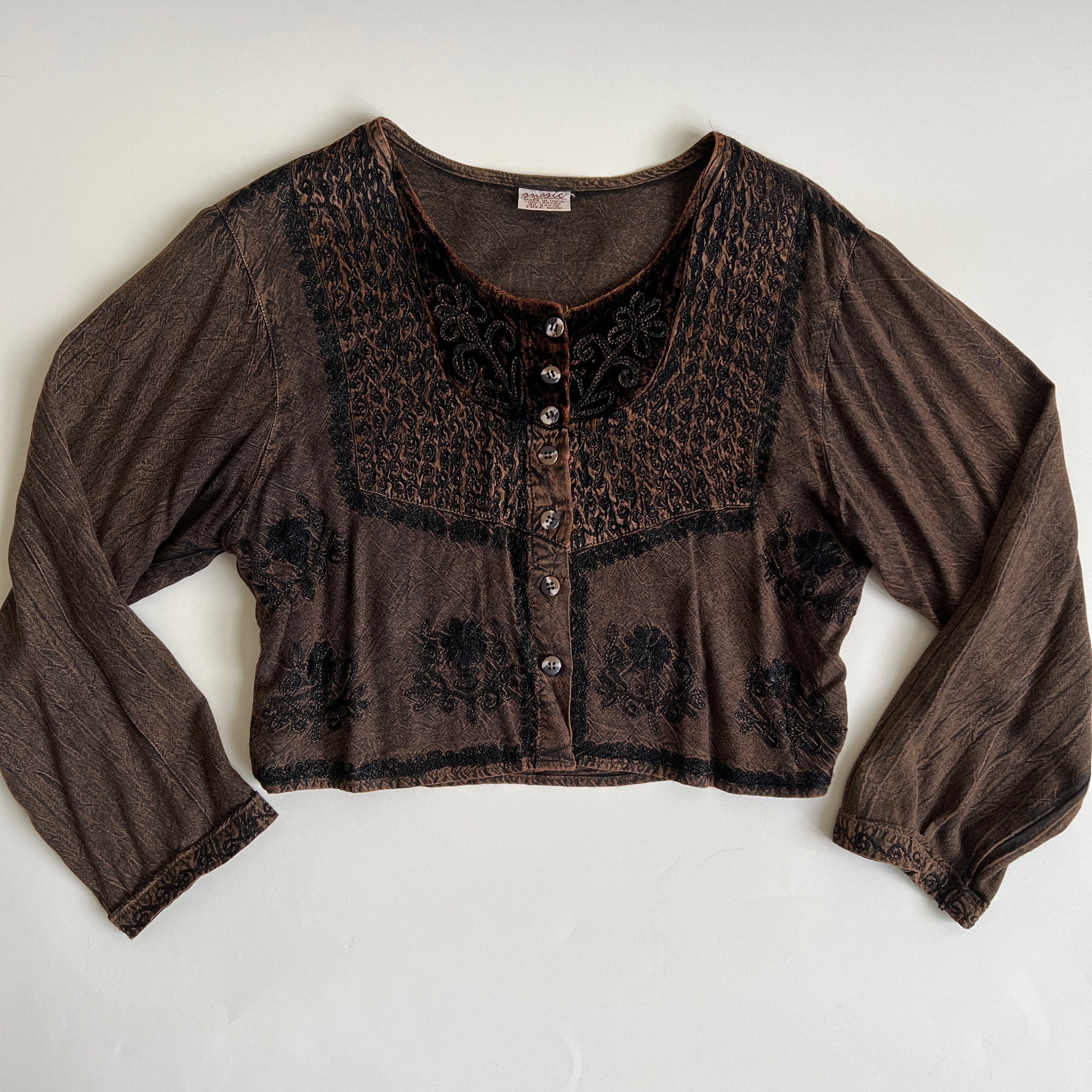 Vintage 90s boho velvet crop top - XL