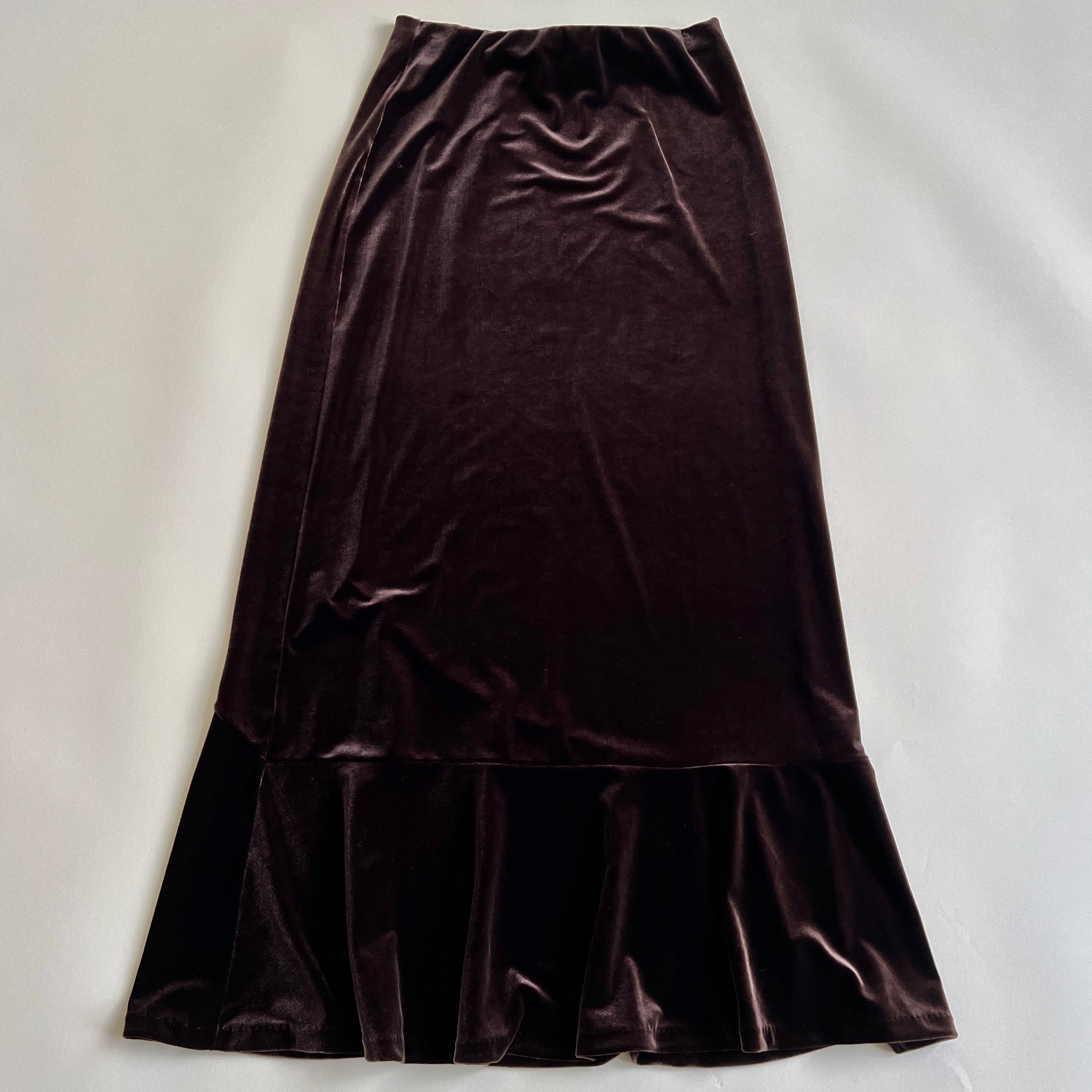 Vintage 90s brown velvet maxi skirt - S/M