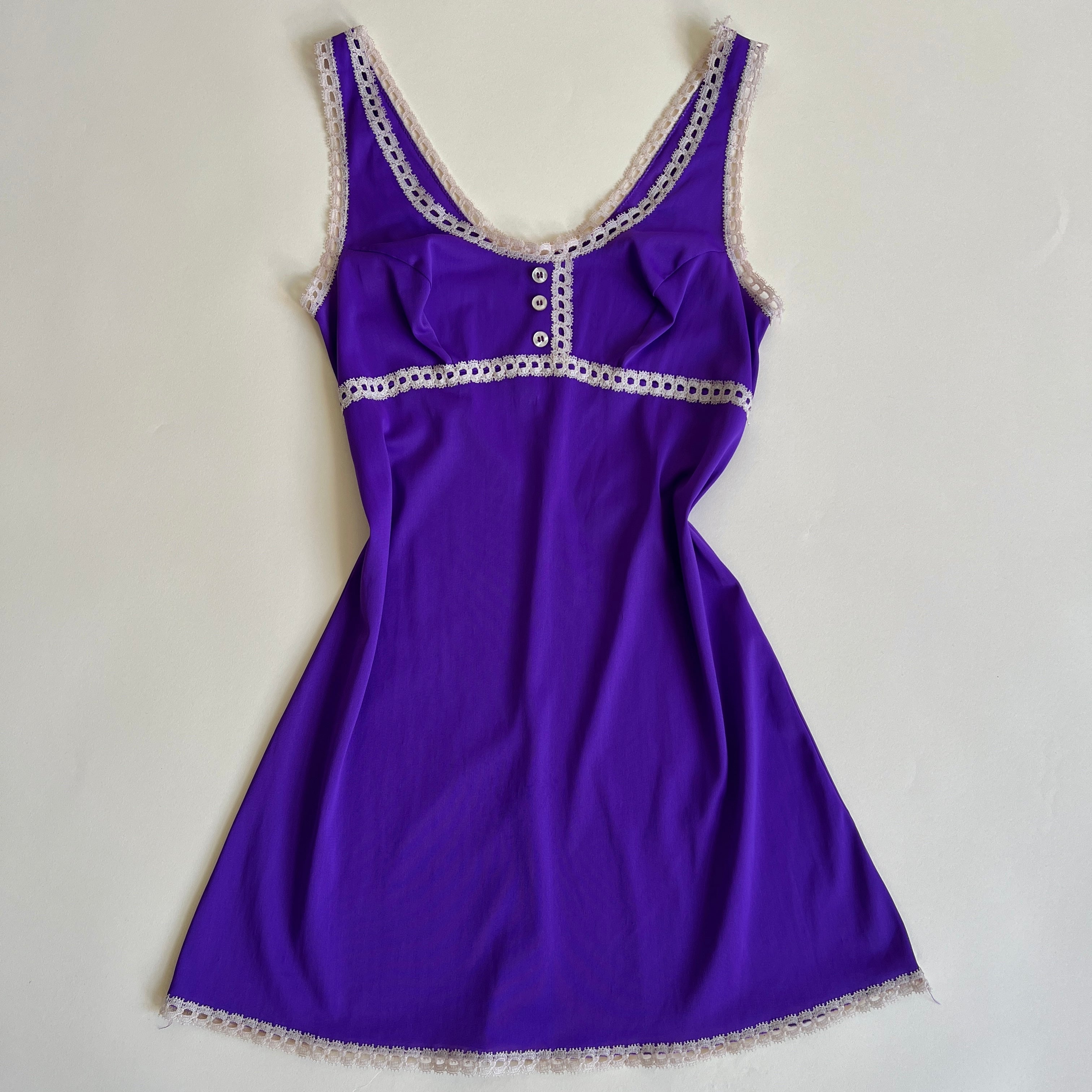 Vintage purple lace trim mini slip - S