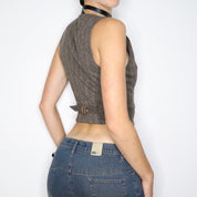 Vintage 90s Brown Tweed Waistcoat Vest (XS)