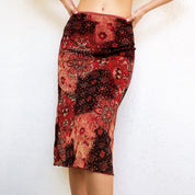 90s Deep Red Floral Midi Skirt