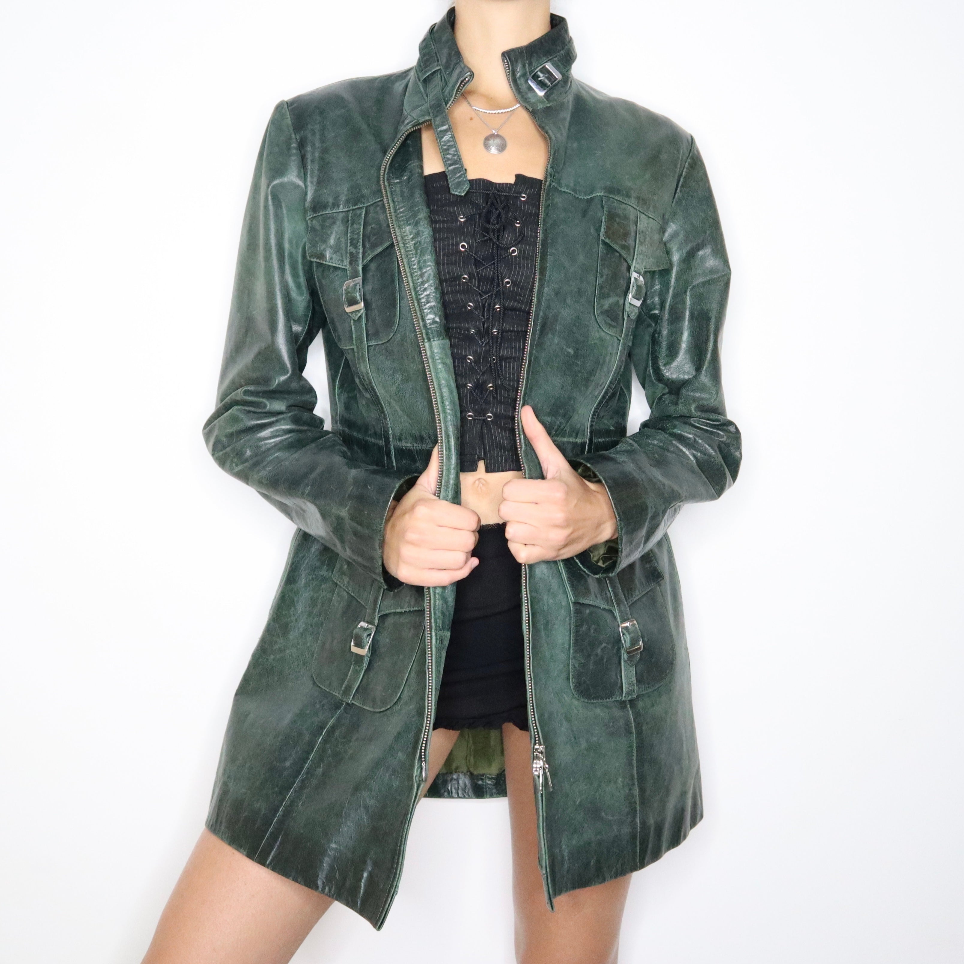 Vintage 90s Jade Patina Leather Jacket (Large)