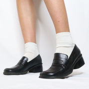 Black Leather Heeled Loafers (7 US)