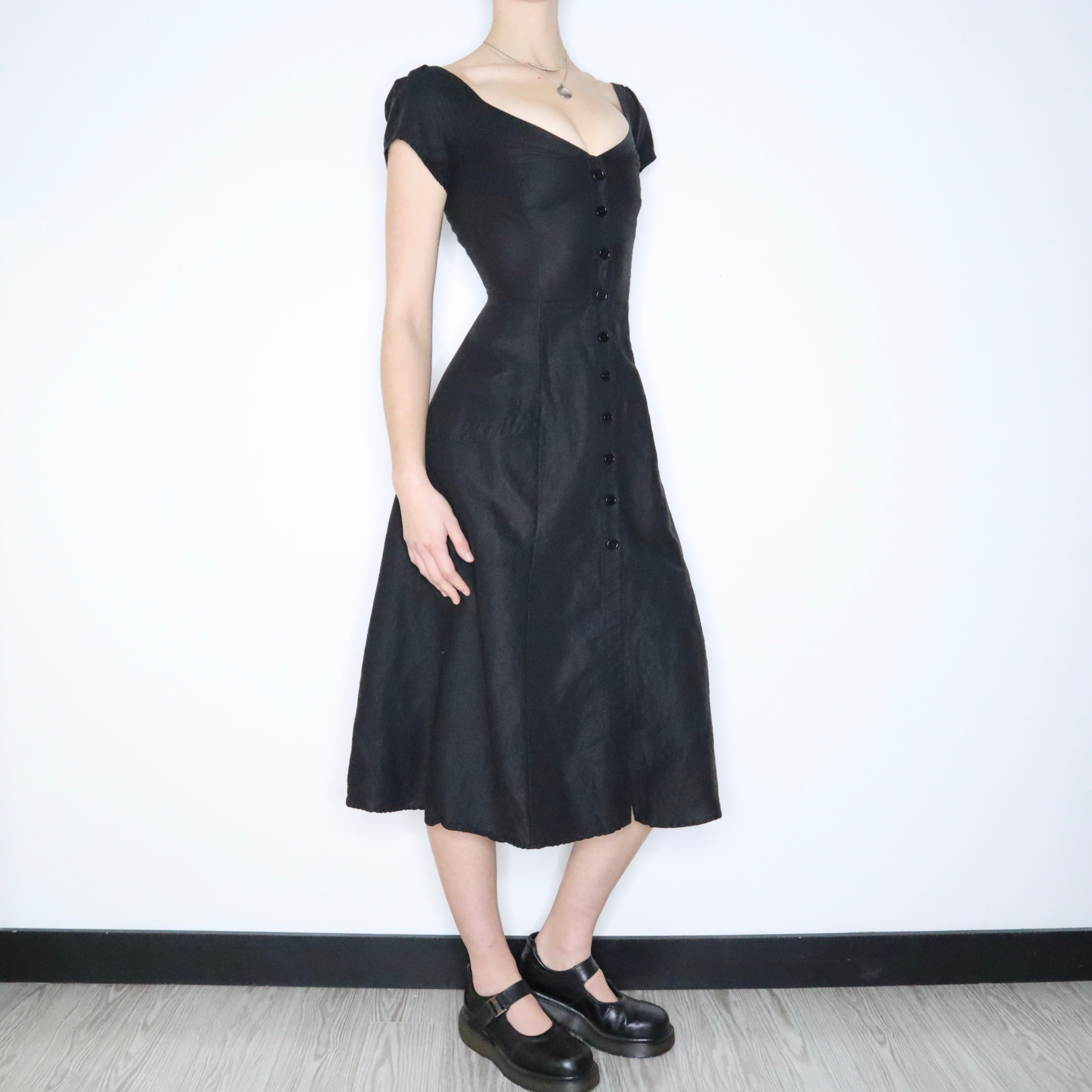 REFORMATION Black Linen Button Up Midi Dress (XS)
