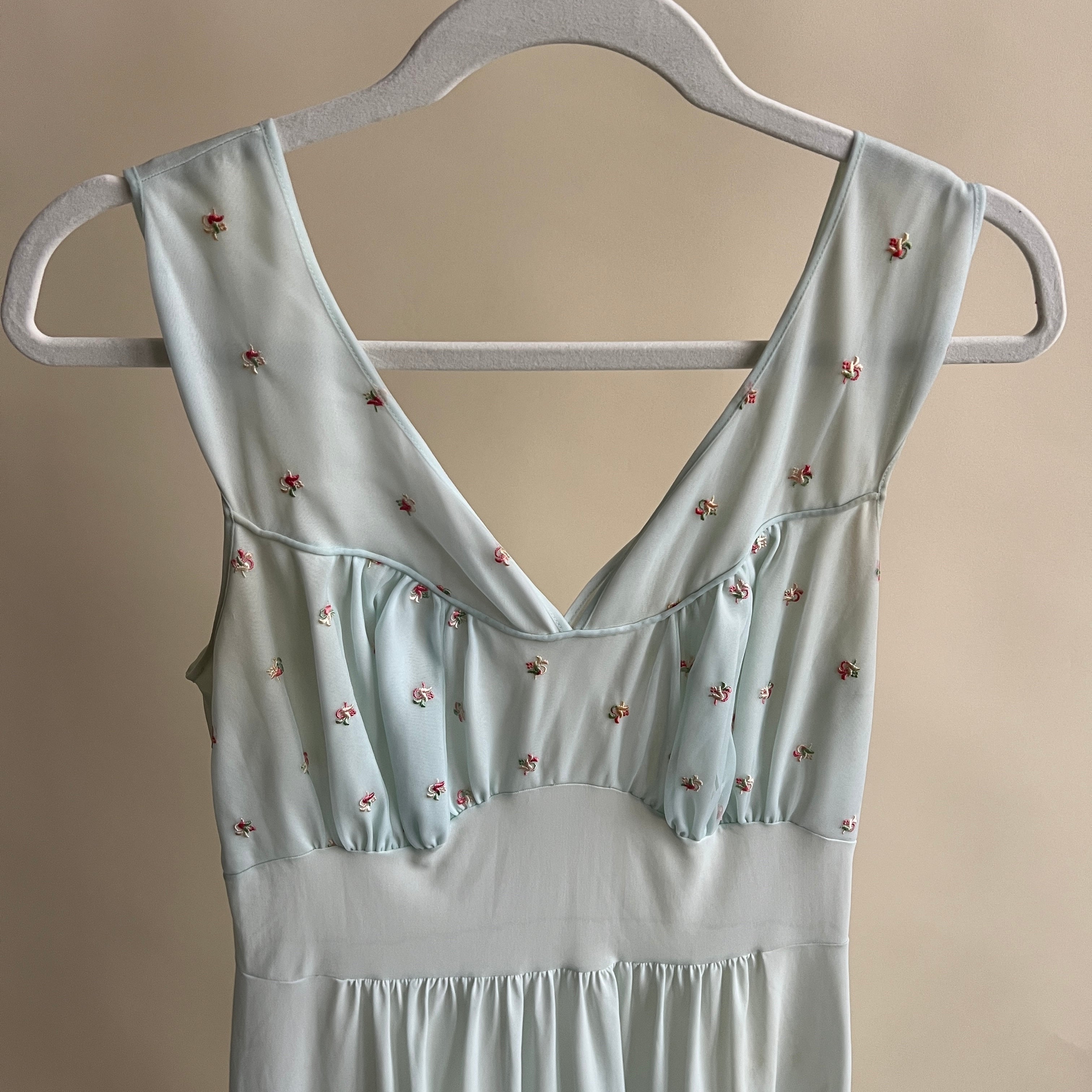 Vintage 50s baby blue sheer maxi slip (M)