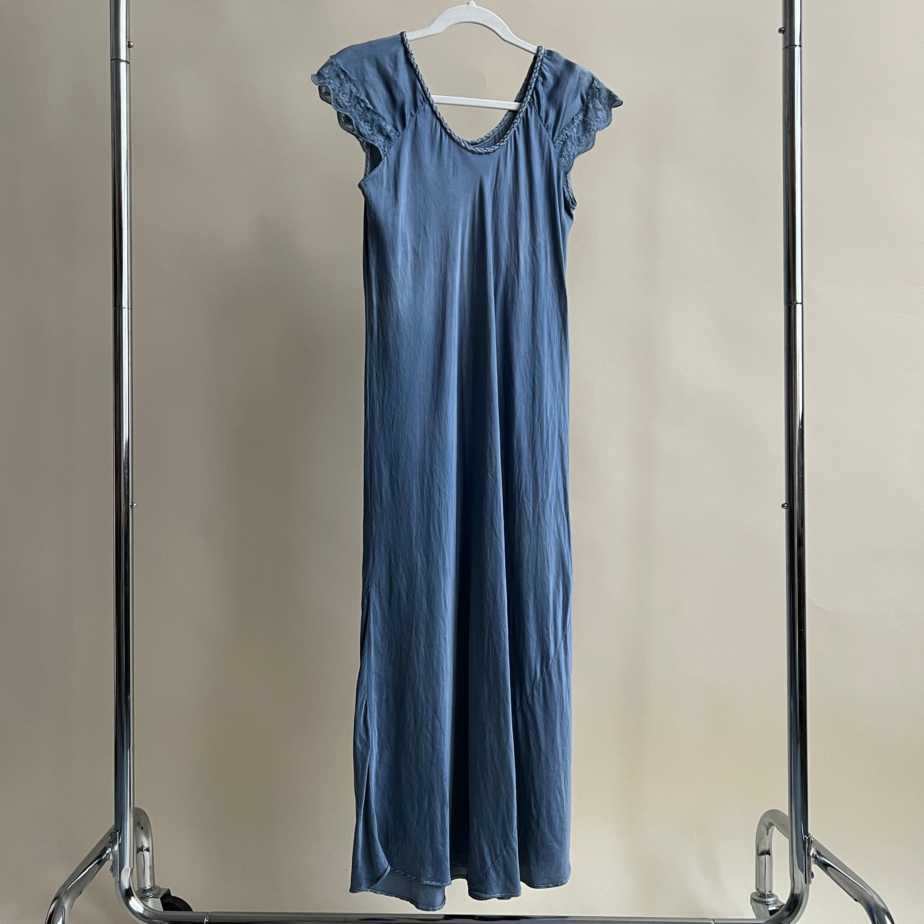 Hand dyed evening blue silk maxi slip (XL)