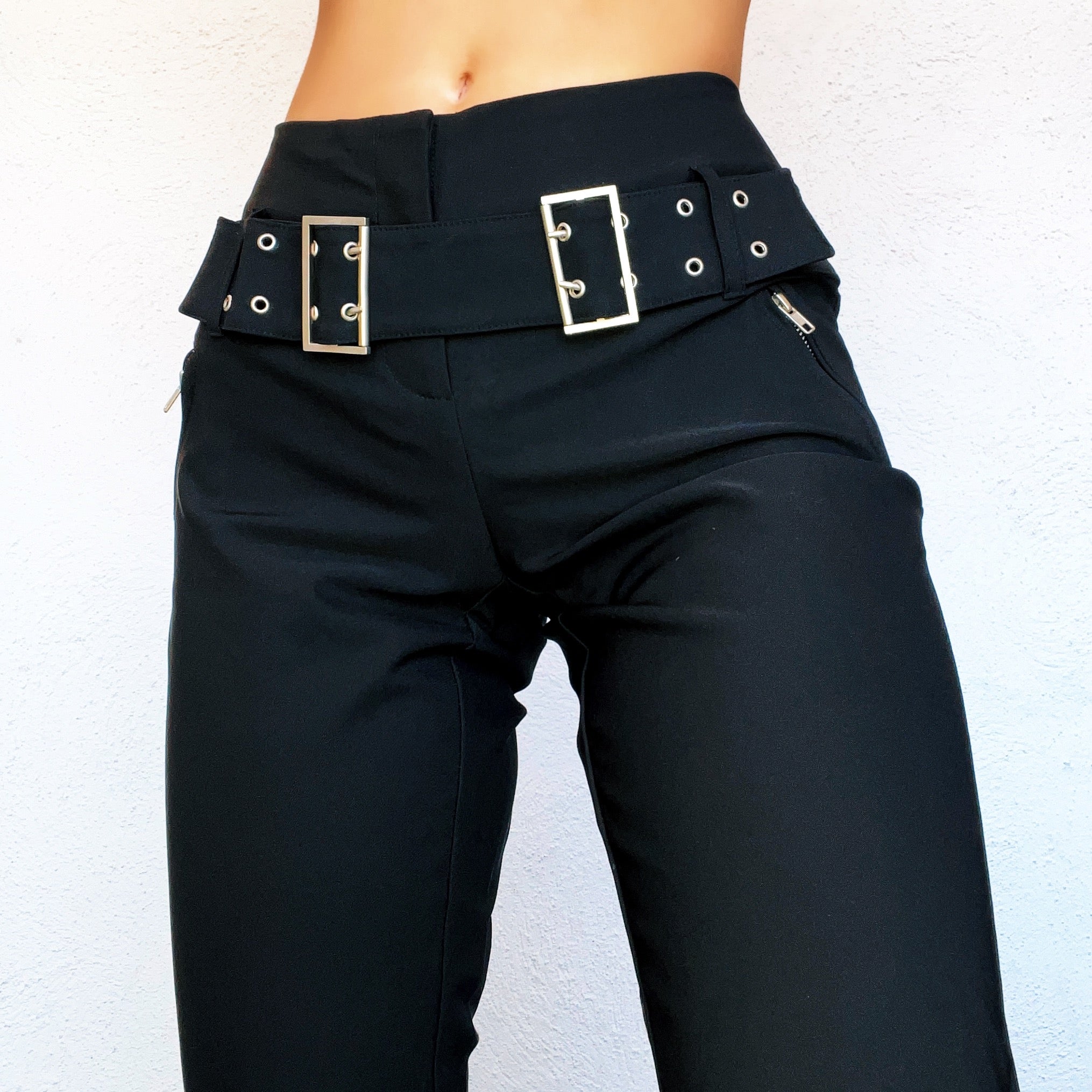 Black Cache Buckle Pants