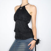 Y2K Black Silk Babydoll Blouse (XS)