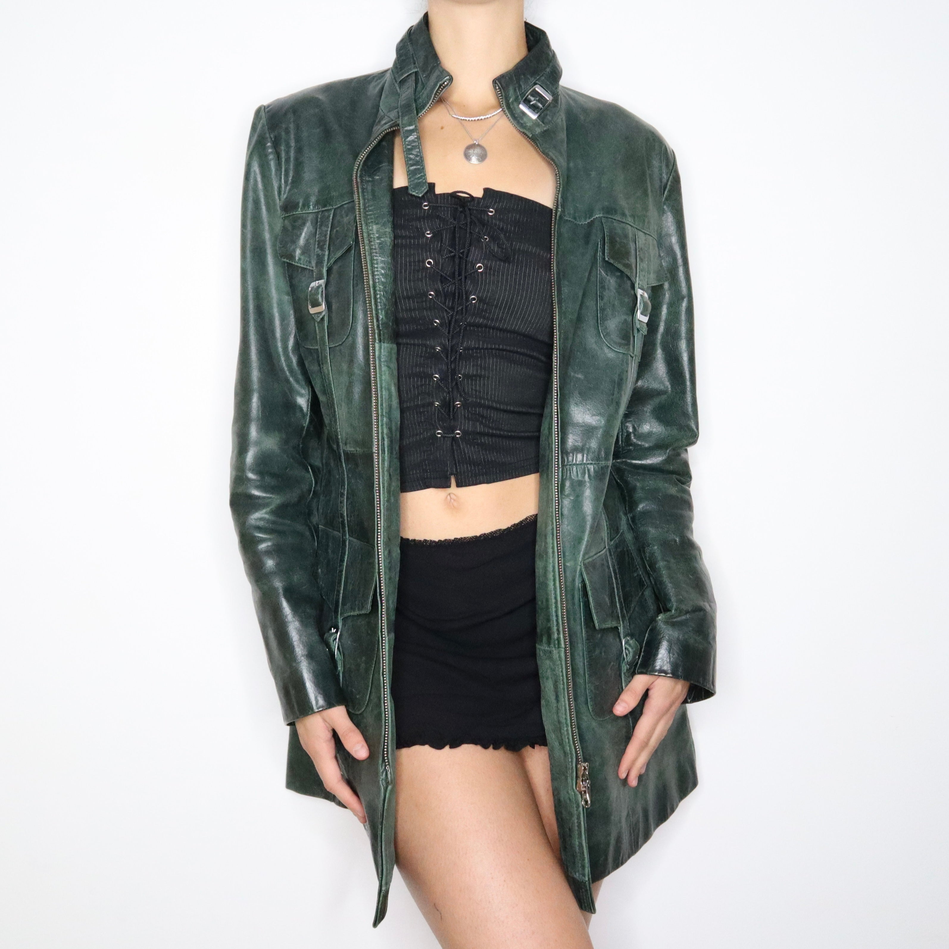 Vintage 90s Jade Patina Leather Jacket (Large)