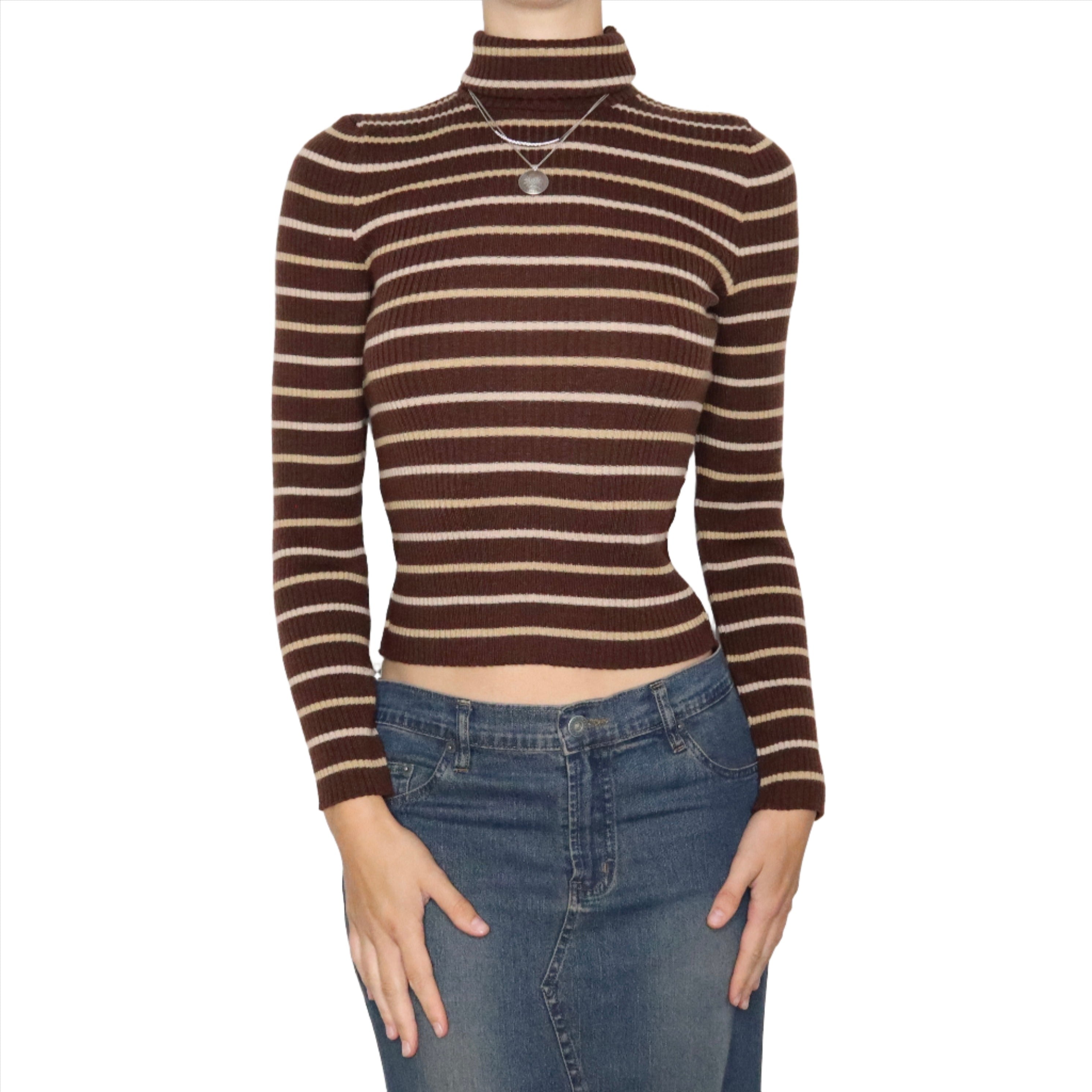 90s KOOKAI Brown Striped Turtleneck (XS/S)