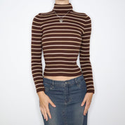 90s KOOKAI Brown Striped Turtleneck (XS/S)