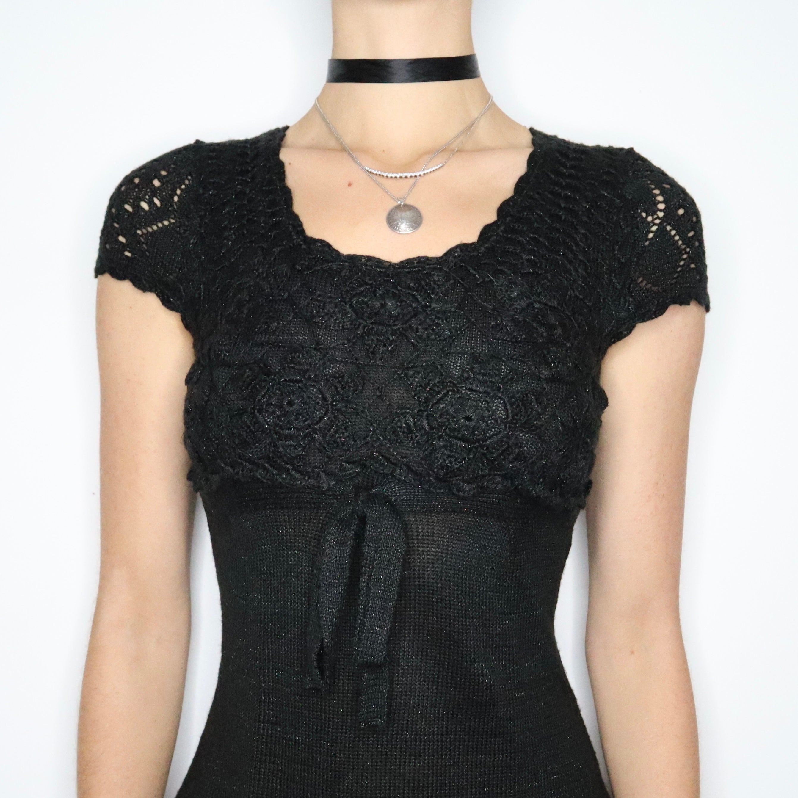 90s Black Knit Babydoll Dress (S/M)