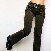 Olive Green Corduroy Flare Pants