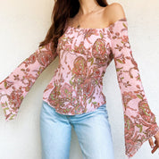 Sheer Pink Floral Milkmaid Top
