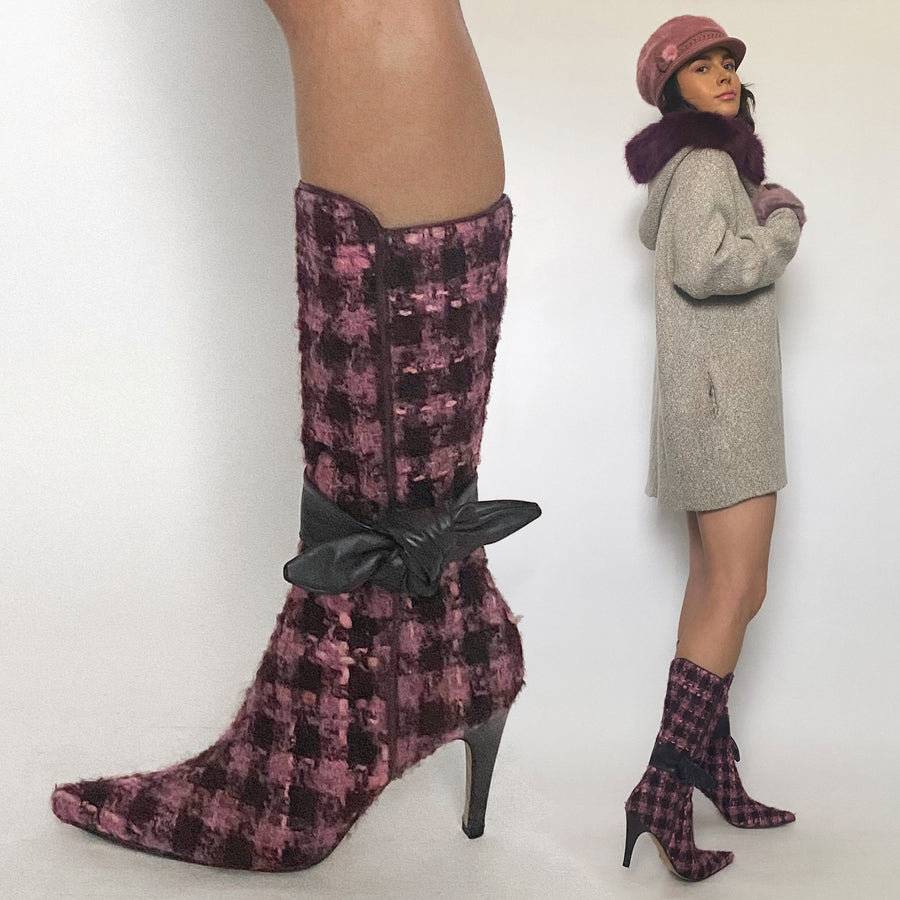 purple tweed boots - size 6.5