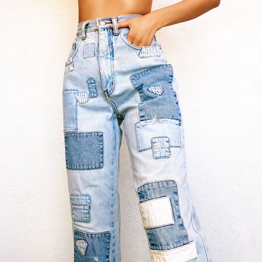Vintage Distressed Patchwork Jeans (S)