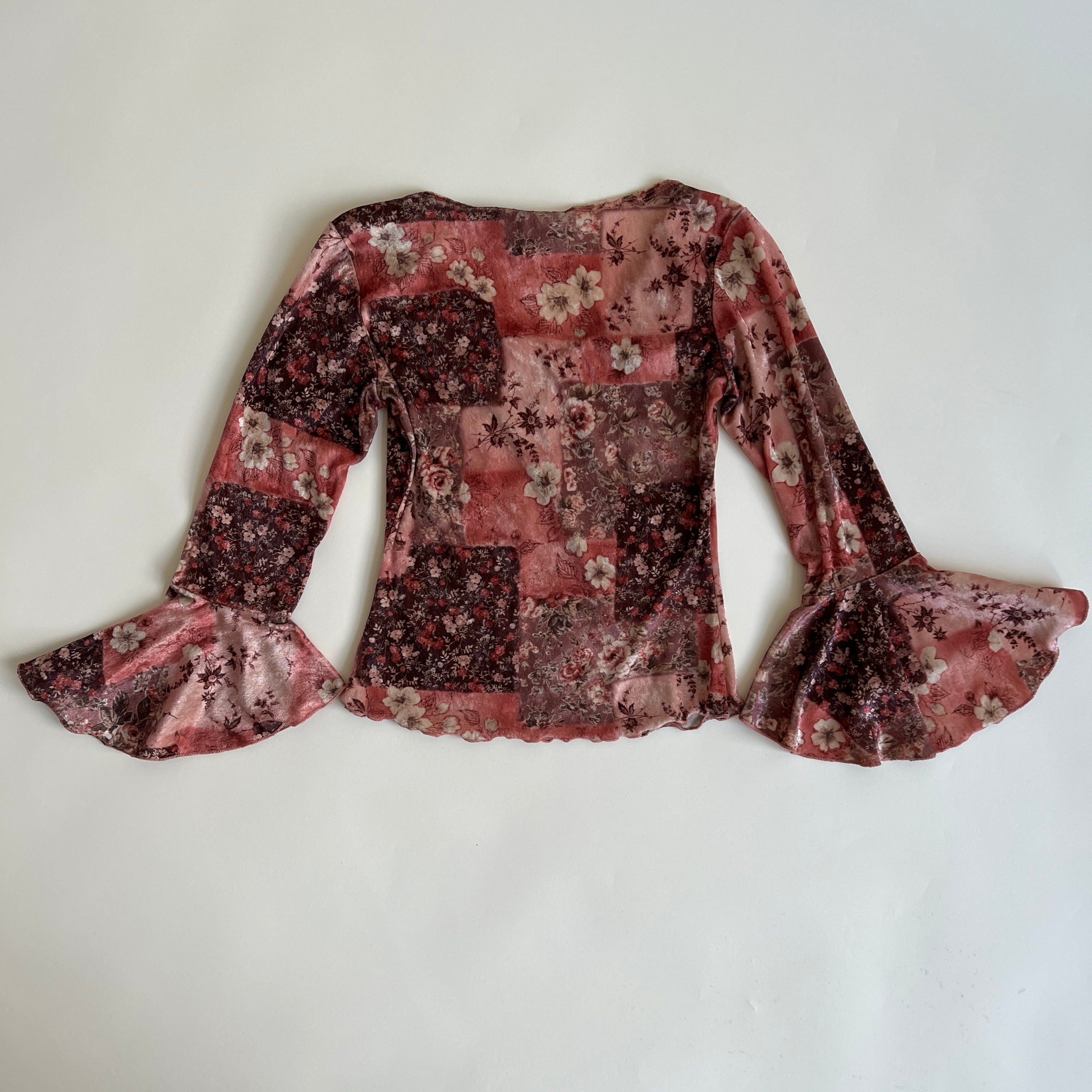 Vintage 90s velvet floral patchwork top (S/M)