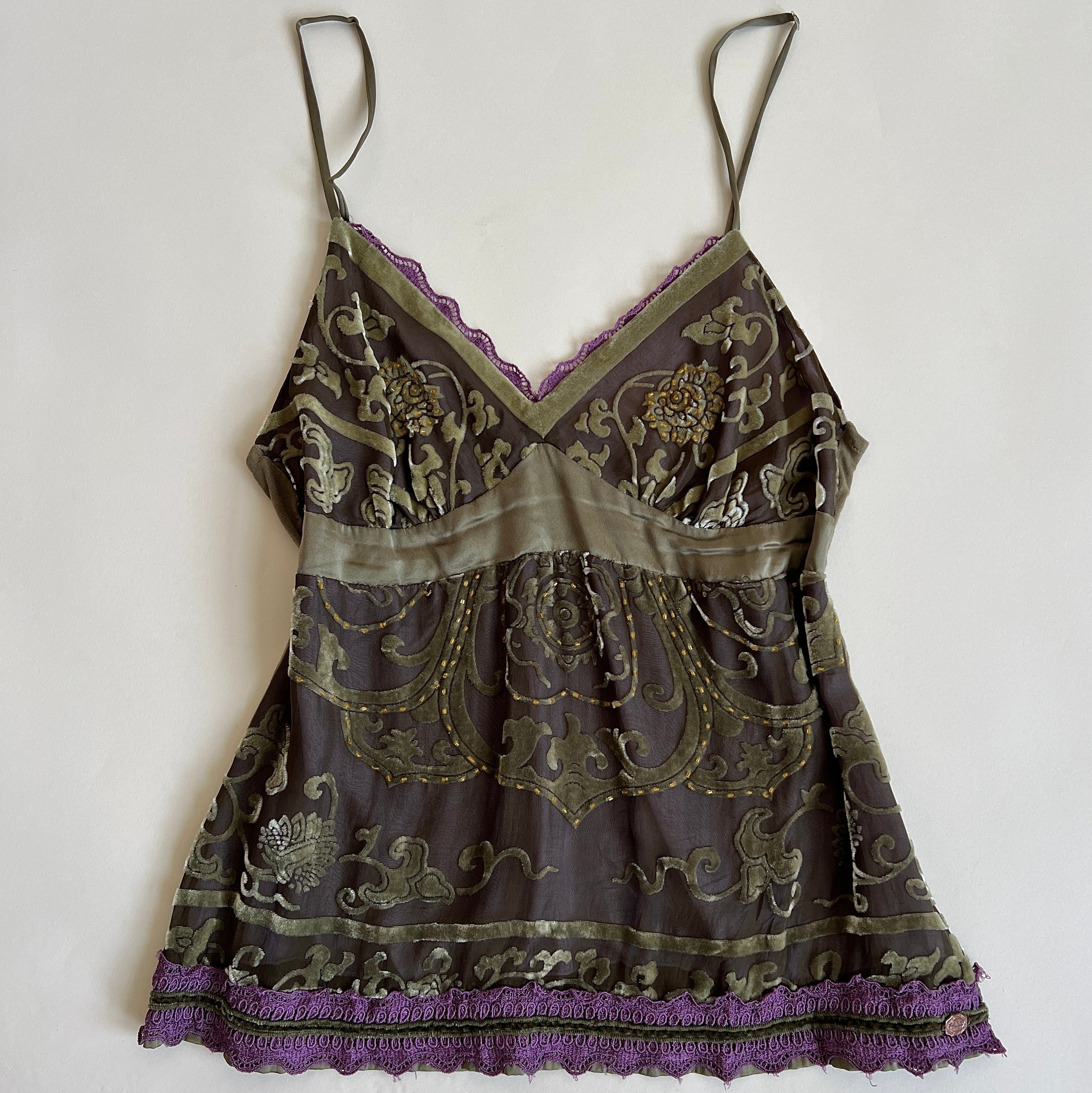 Sage velvet beaded cami (M)