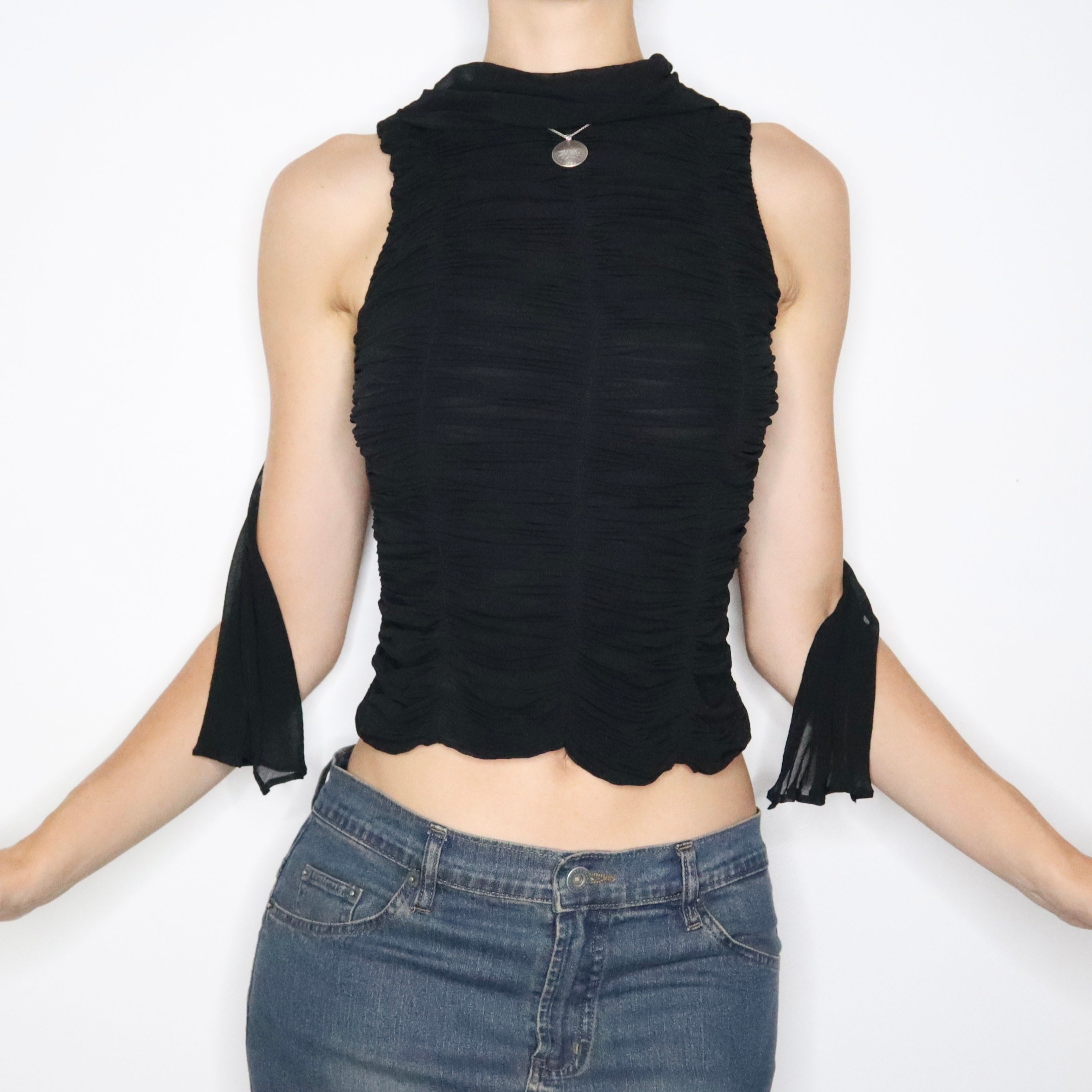 Black Silk Chiffon Blouse (XS)