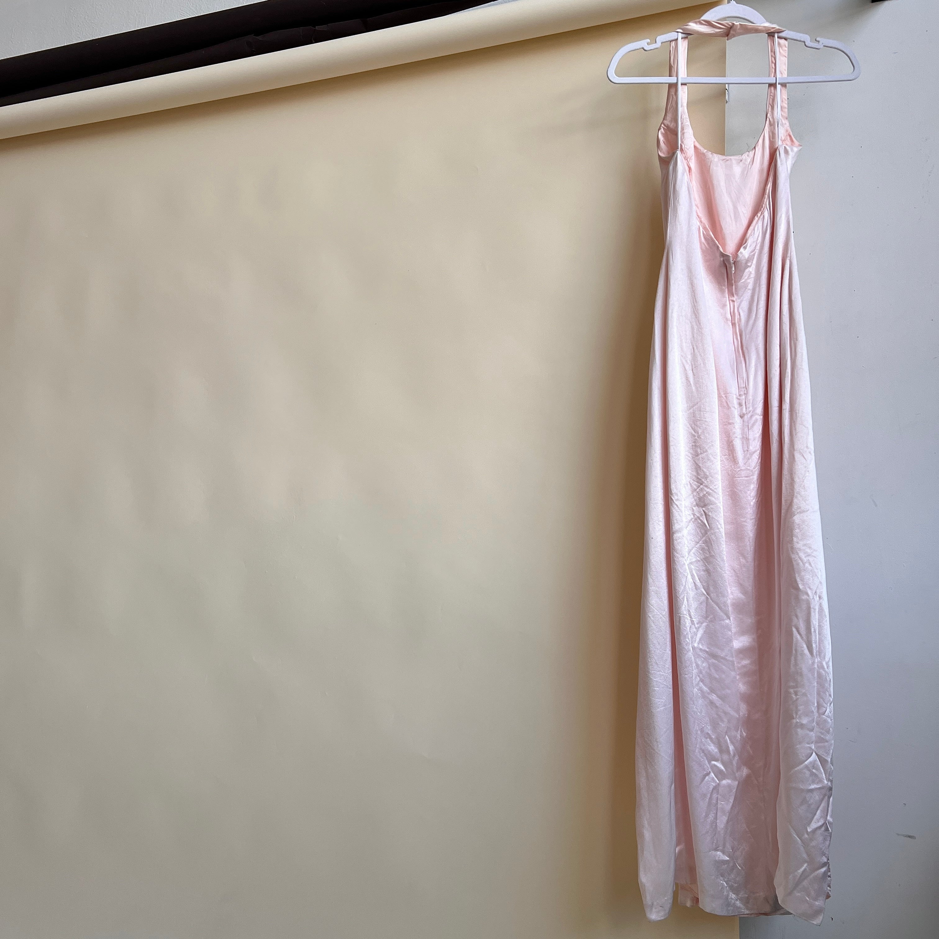 Vintage baby pink satin halter dress (M)