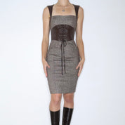 Y2K BEBE Brown Tweed Corset Dress (S)