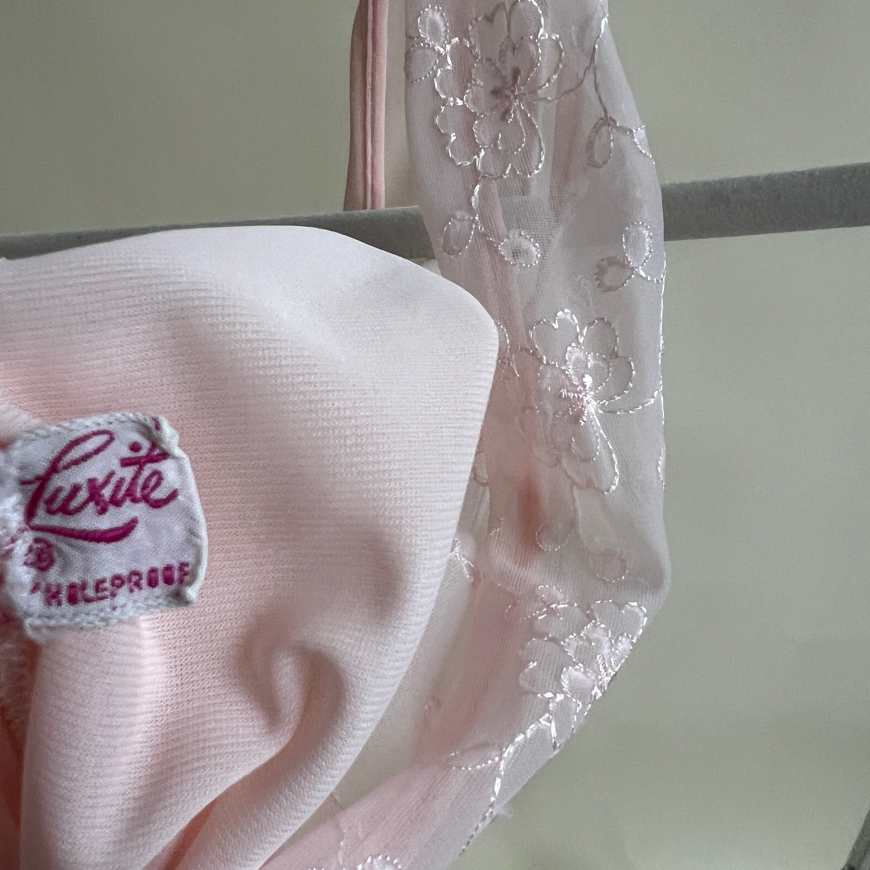Vintage 50s pink embroidered sheer slip (M)