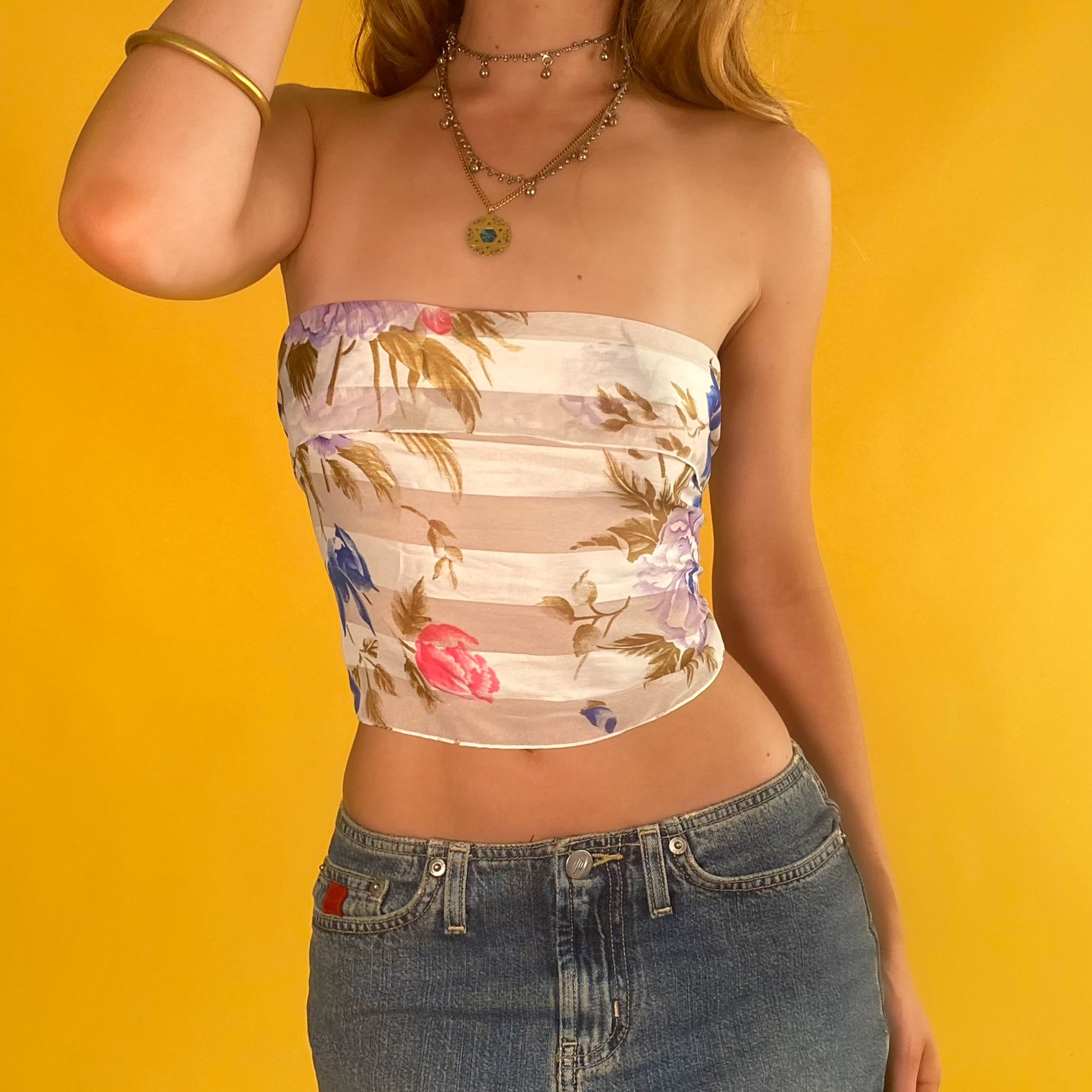 Vintage Floral Stripped Mesh Scarf