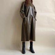 Vintage 90s olive leather maxi coat - XXL