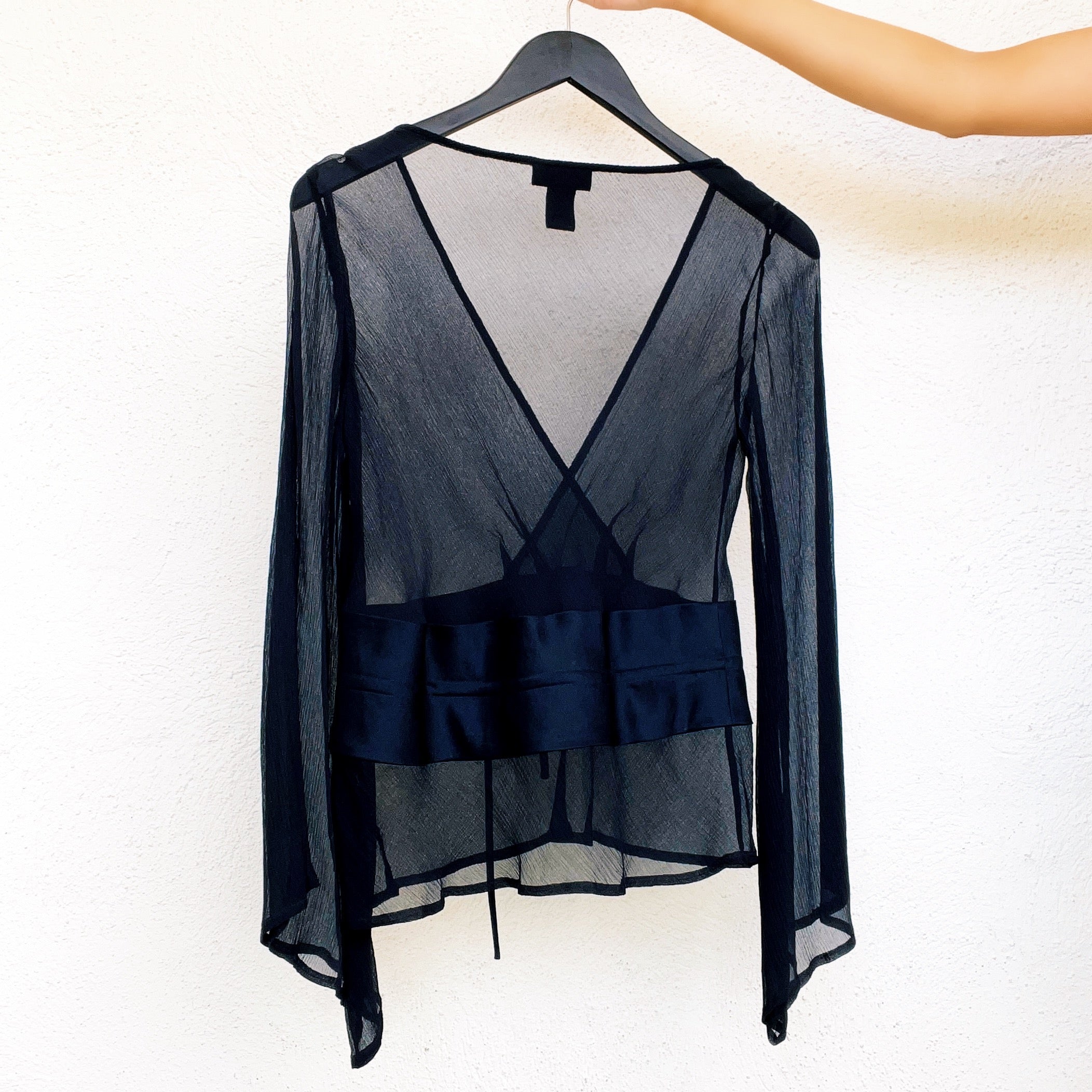 Sheer Navy Silk Top (XS/S)