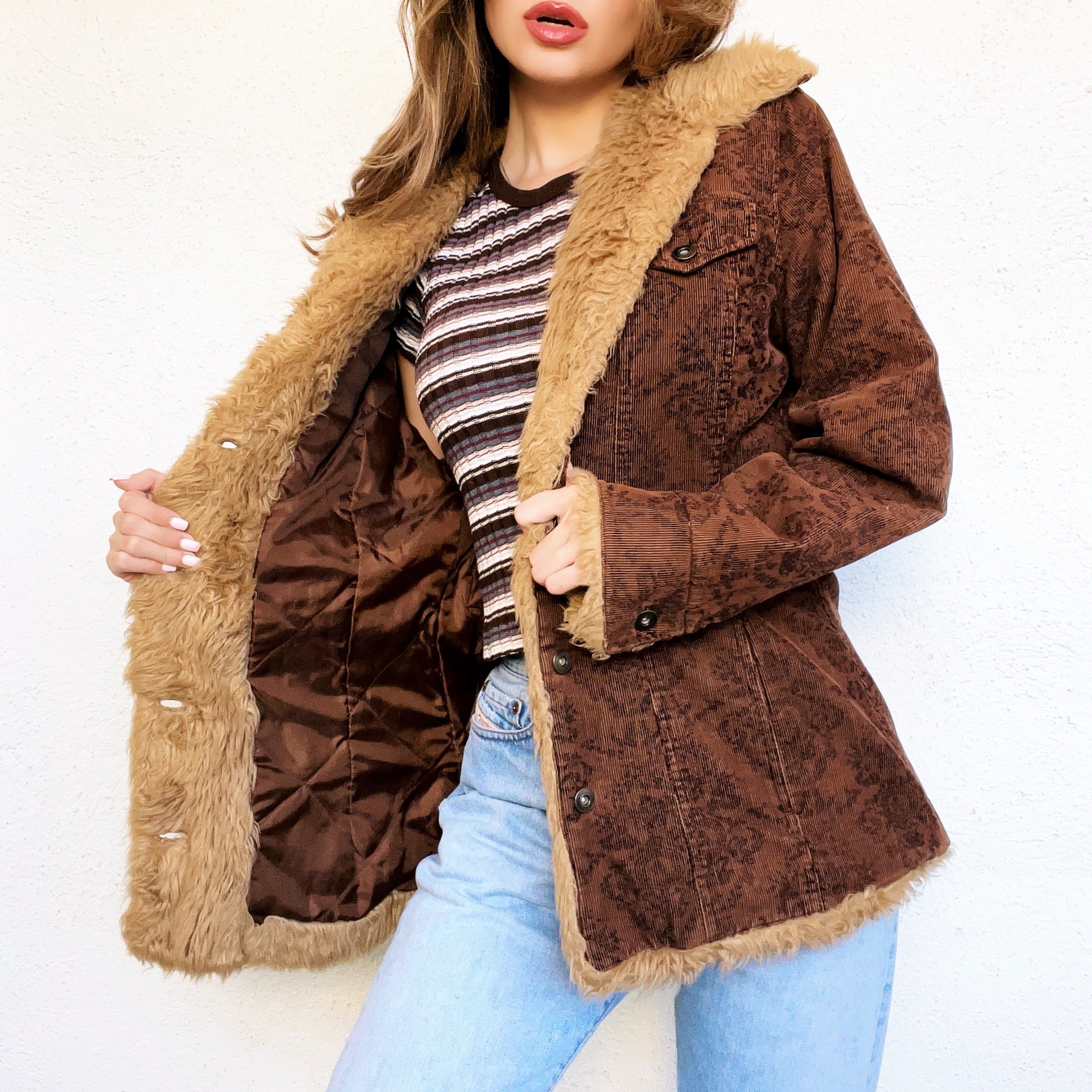 Furry Floral Corduroy Jacket