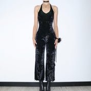 90s Black Velvet Jumpsuit (S)