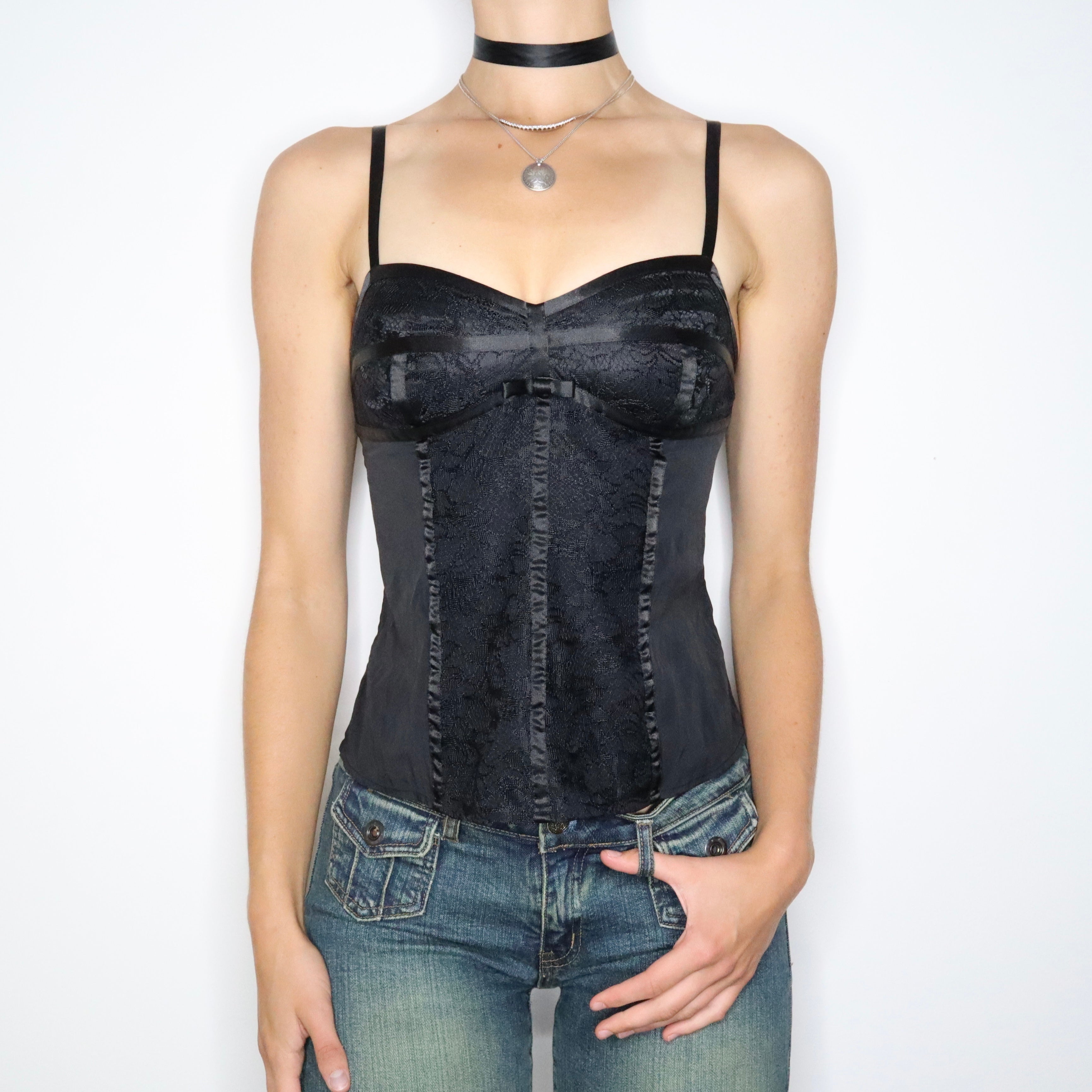 Bebe Black Silk Bustier Camisole (Small)