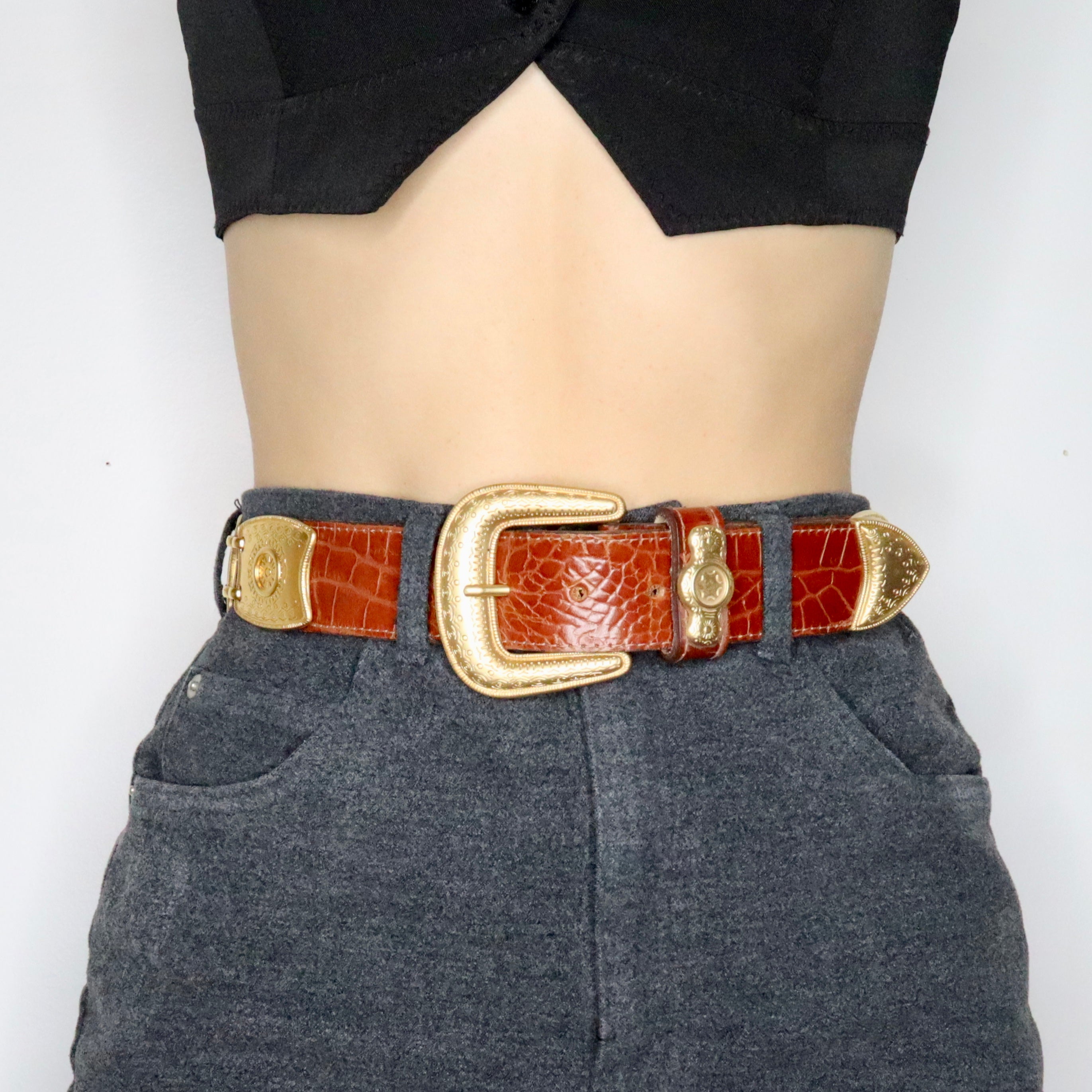 80s Gold Western Leather Belt (S/M)