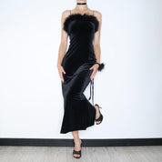 Black Velvet Maxi Dress and Flower Bracelet (Medium)