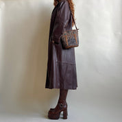 Vintage 90s leather brown maxi coat - XXL