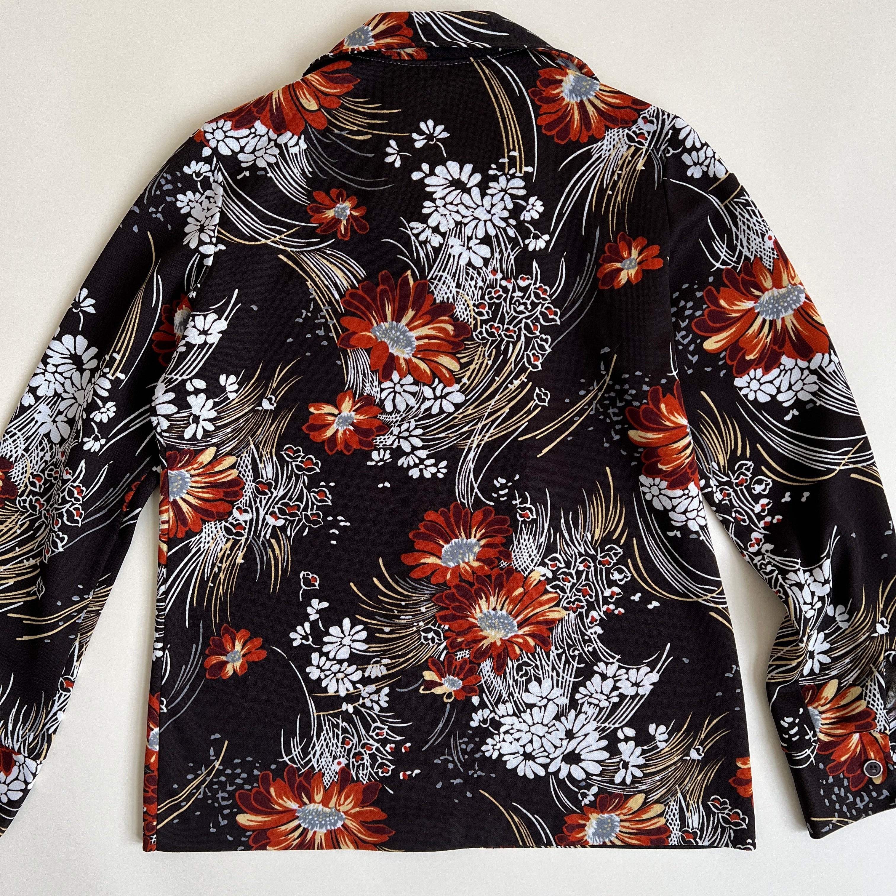 Vtg 70s brown floral button down shirt (L)
